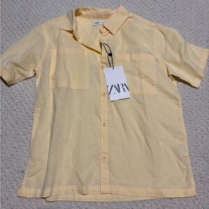 NWT Zara boys Yellow linen cotton blend button down. Size 7